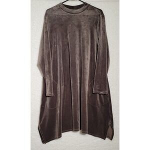 Pure Jill Velour Women's Dress Pockets Brown Long Sleeve SIZE TAG MISSING 0207